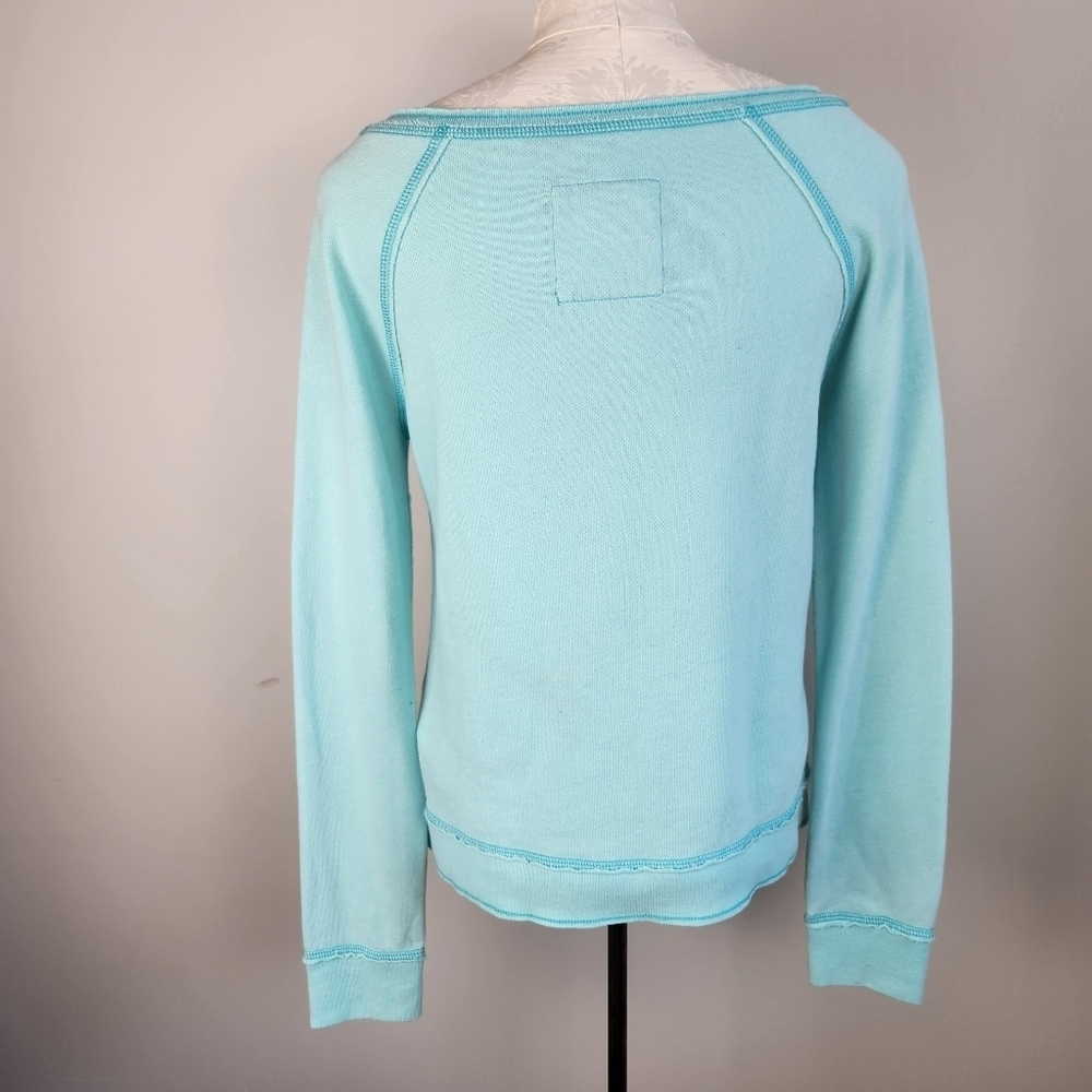 Y2K Vintage Hollister Lightweight Wide Neck Sweatshirt Lightblue Sequin Size S - Picture 3 of 15